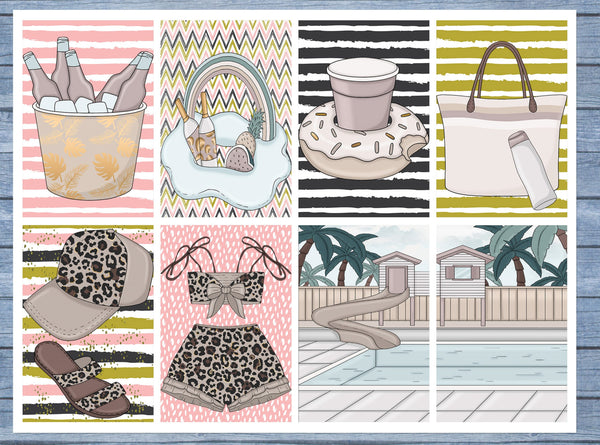 Pool Day Full Box Planner Stickers, Big Happy Planner, Erin Condren, Classic Happy Planner