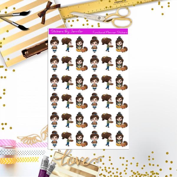 Thanksgiving 004 Character Girl Stickers, Planner Stickers, Journal Stickers, Functional Planner Stickers, Stationary Stickers