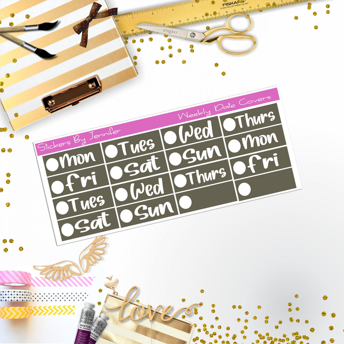 Weekly Date Covers R004 Planner Stickers, Journal Stickers, Functional Planner Stickers, Stationary Stickers