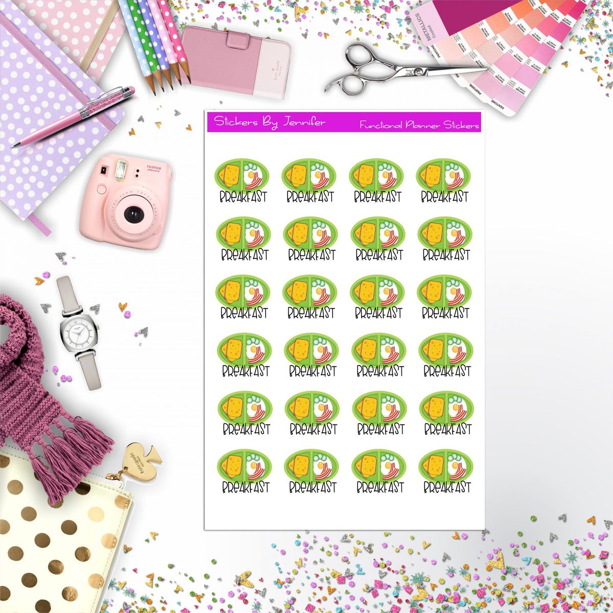 Breakfast Icon Planner Stickers, Bullet Journal Stickers, Functional Planner Stickers, Stationary Stickers