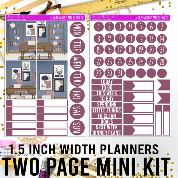 Two Page 1.5 Inch Width Mini Kit 004 Planner Stickers, Bullet Journal Stickers, Functional Planner Stickers, Stationary Stickers