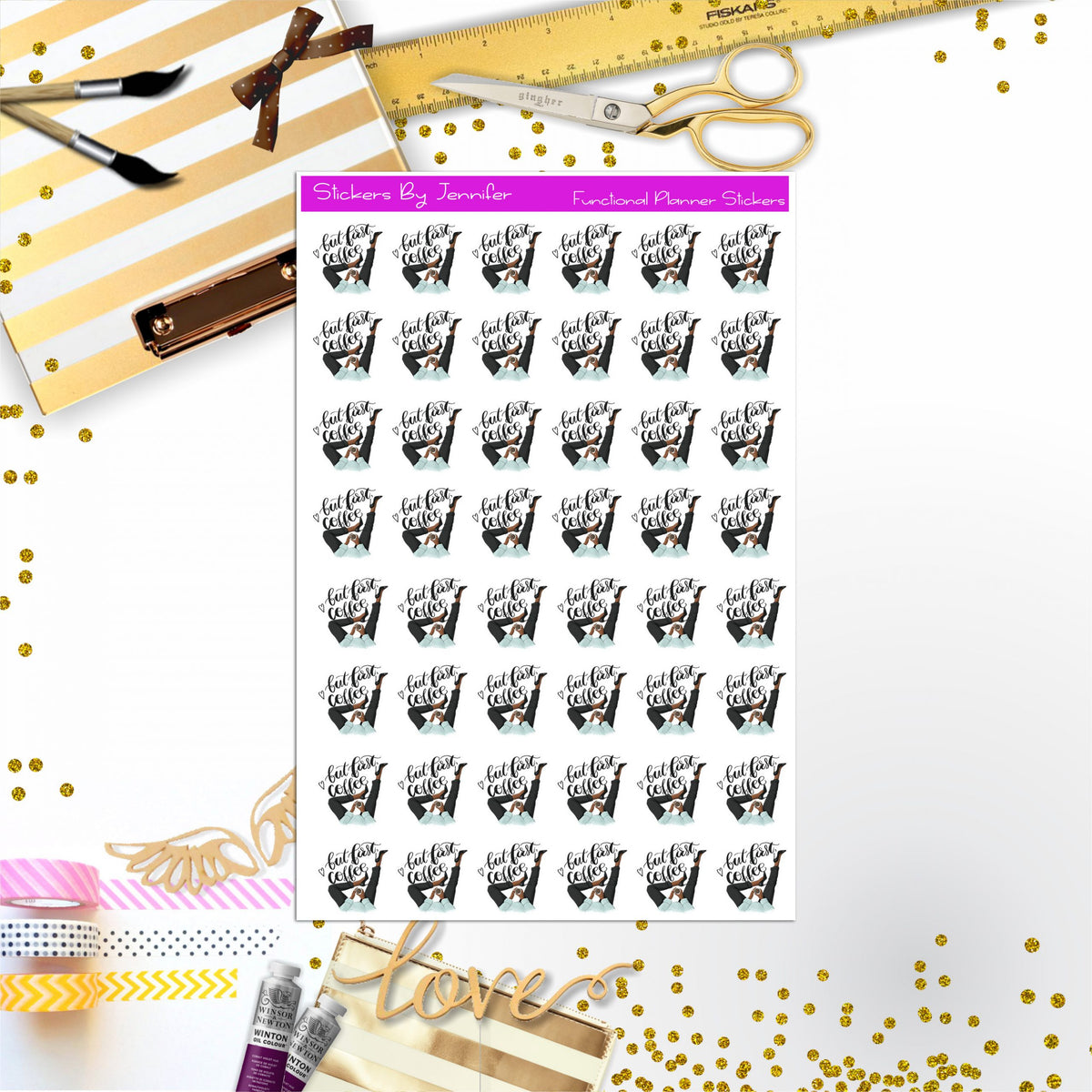 But First Coffee Icon Stickers, Planner Stickers, Journal Stickers, Functional Planner Stickers, Stationary Stickers