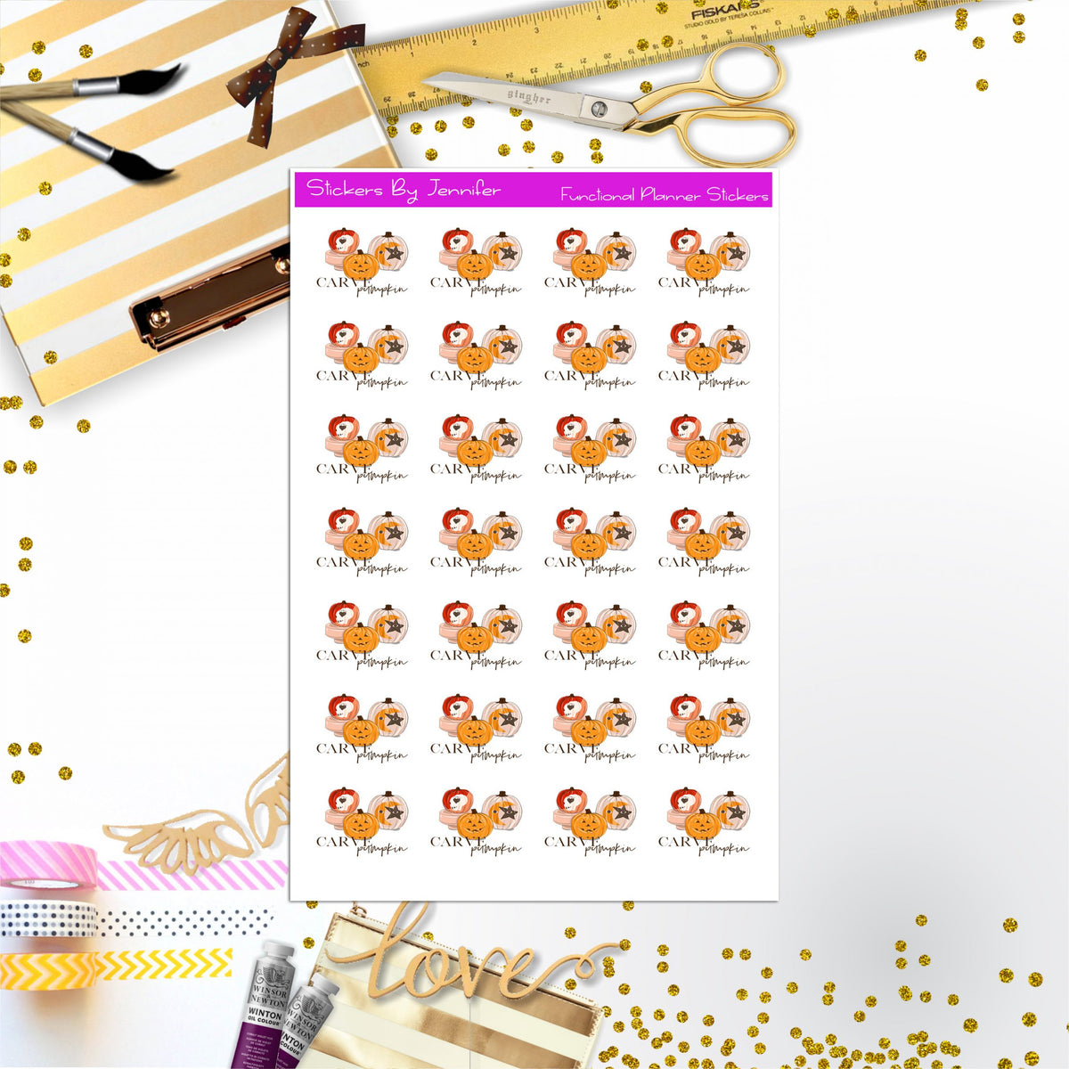 Carve Pumpkin Stickers, Planner Stickers, Journal Stickers, Functional Planner Stickers, Stationary Stickers