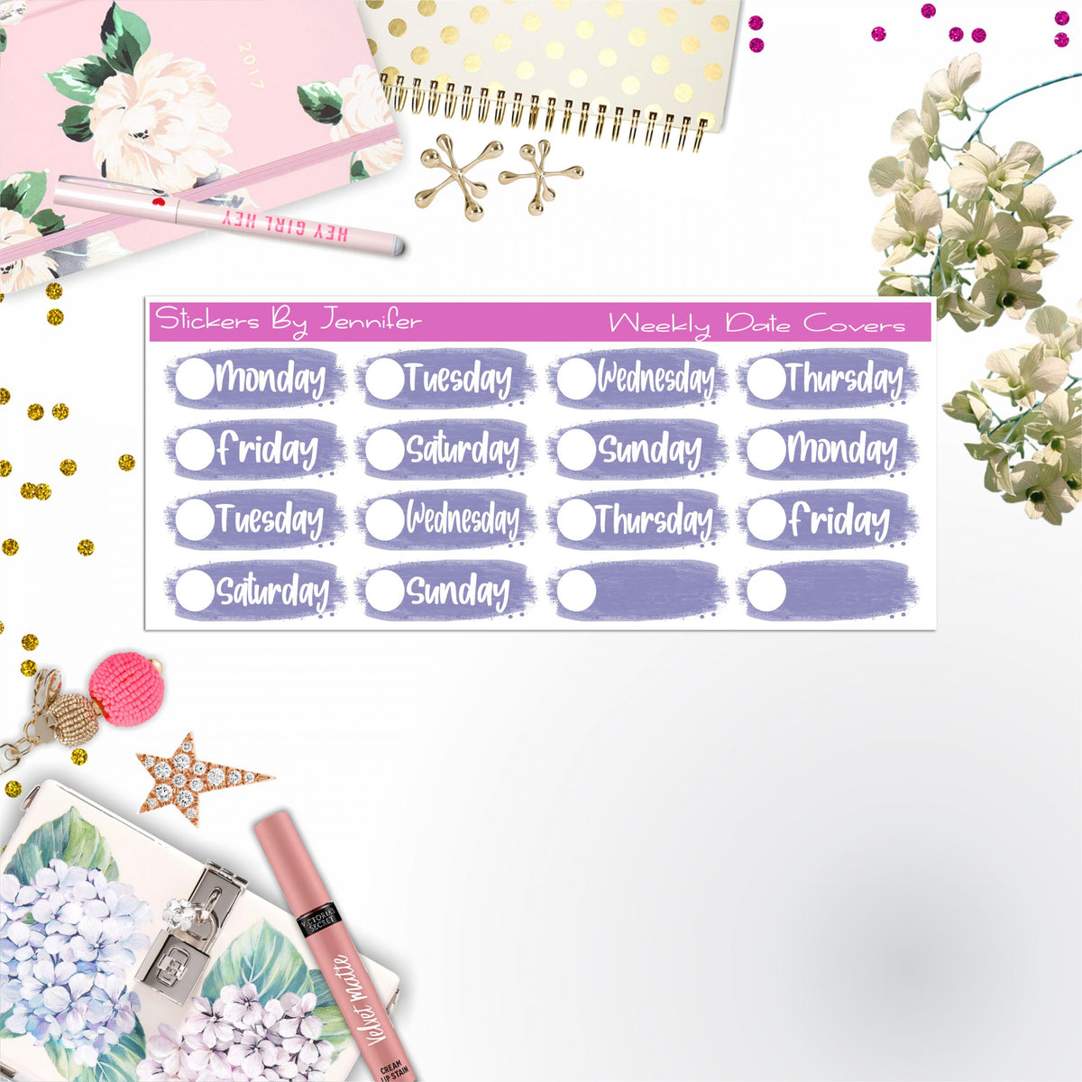 Weekly Date Covers 004 Planner Stickers, Journal Stickers, Functional Planner Stickers, Stationary Stickers