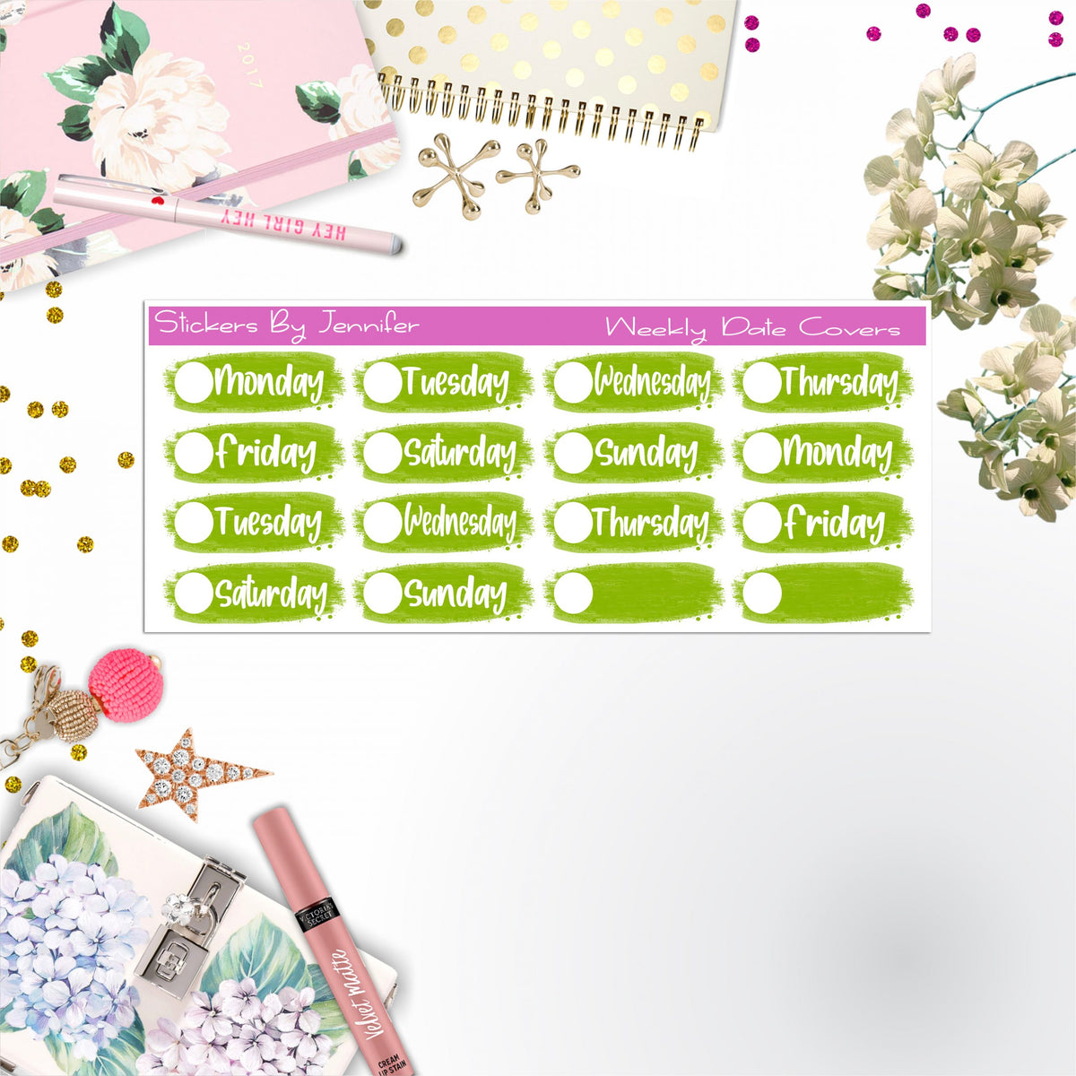 Weekly Date Covers 041 Planner Stickers, Journal Stickers, Functional Planner Stickers, Stationary Stickers