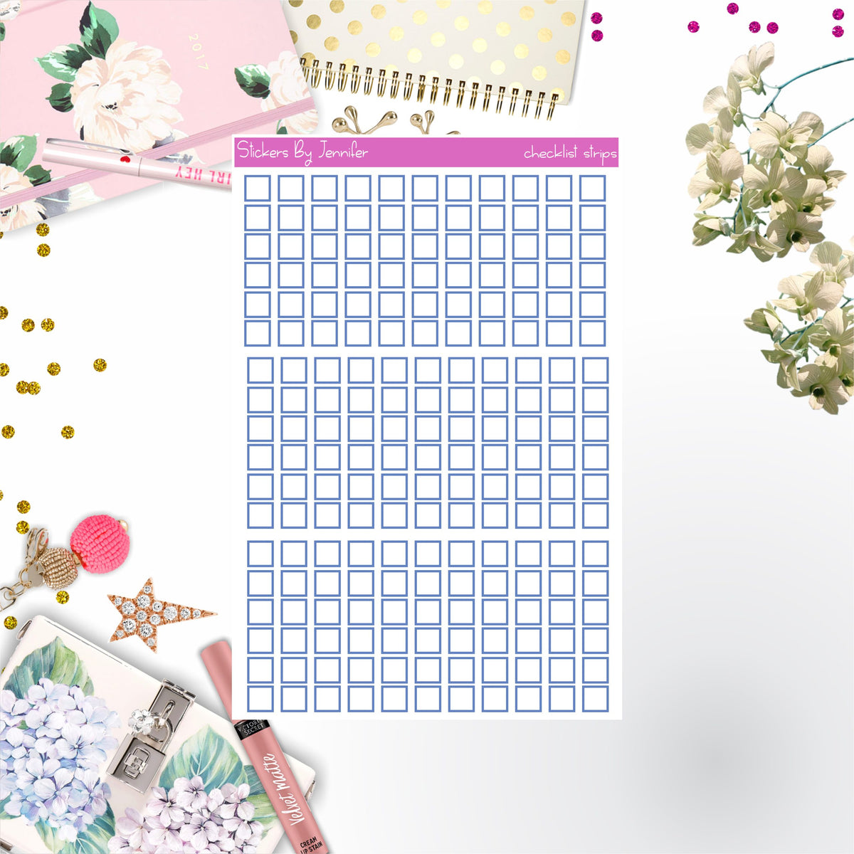 Checklist Strip Stickers 042, Bullet Journal Stickers, Functional Planner Stickers, Stationary Stickers