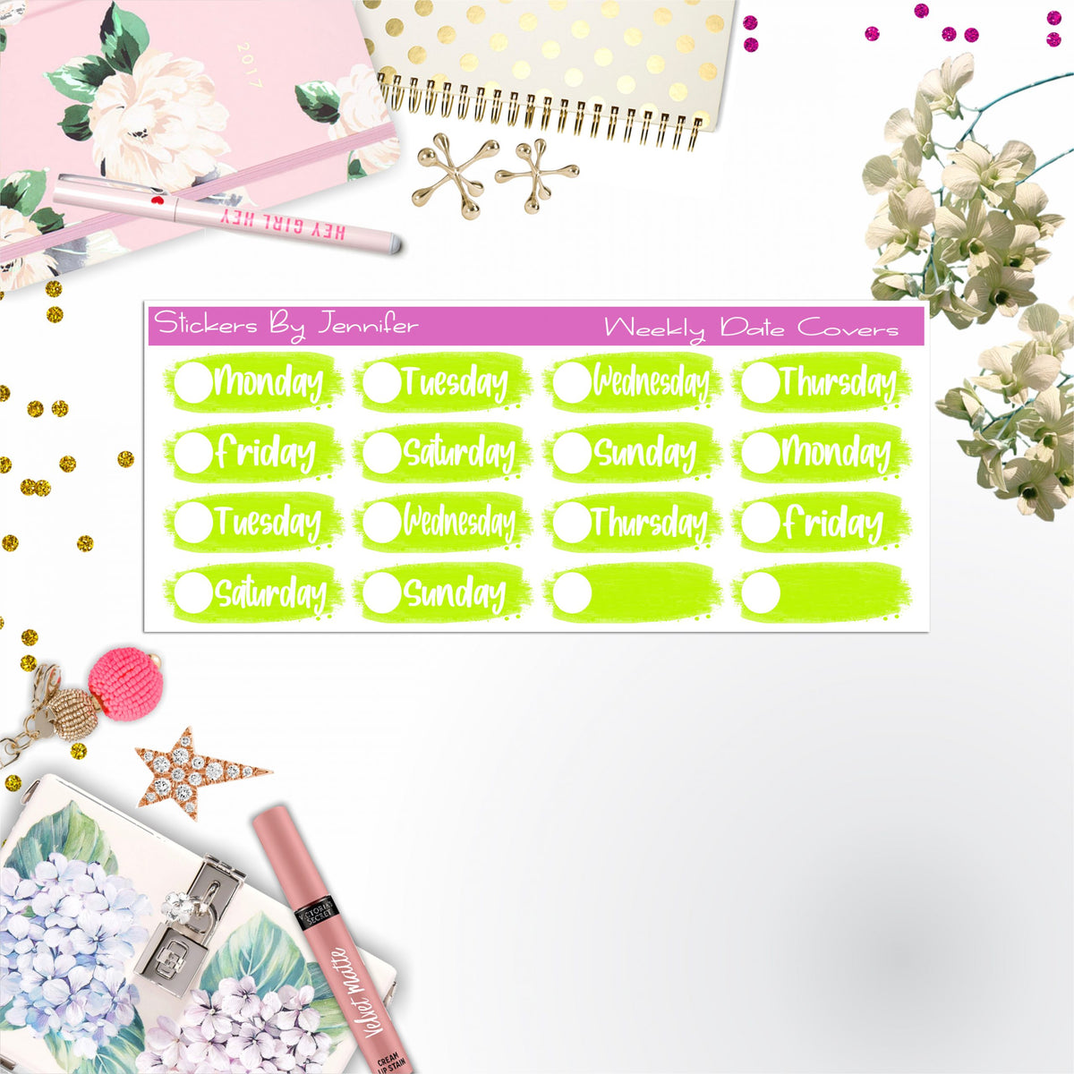 Weekly Date Covers 043 Planner Stickers, Journal Stickers, Functional Planner Stickers, Stationary Stickers