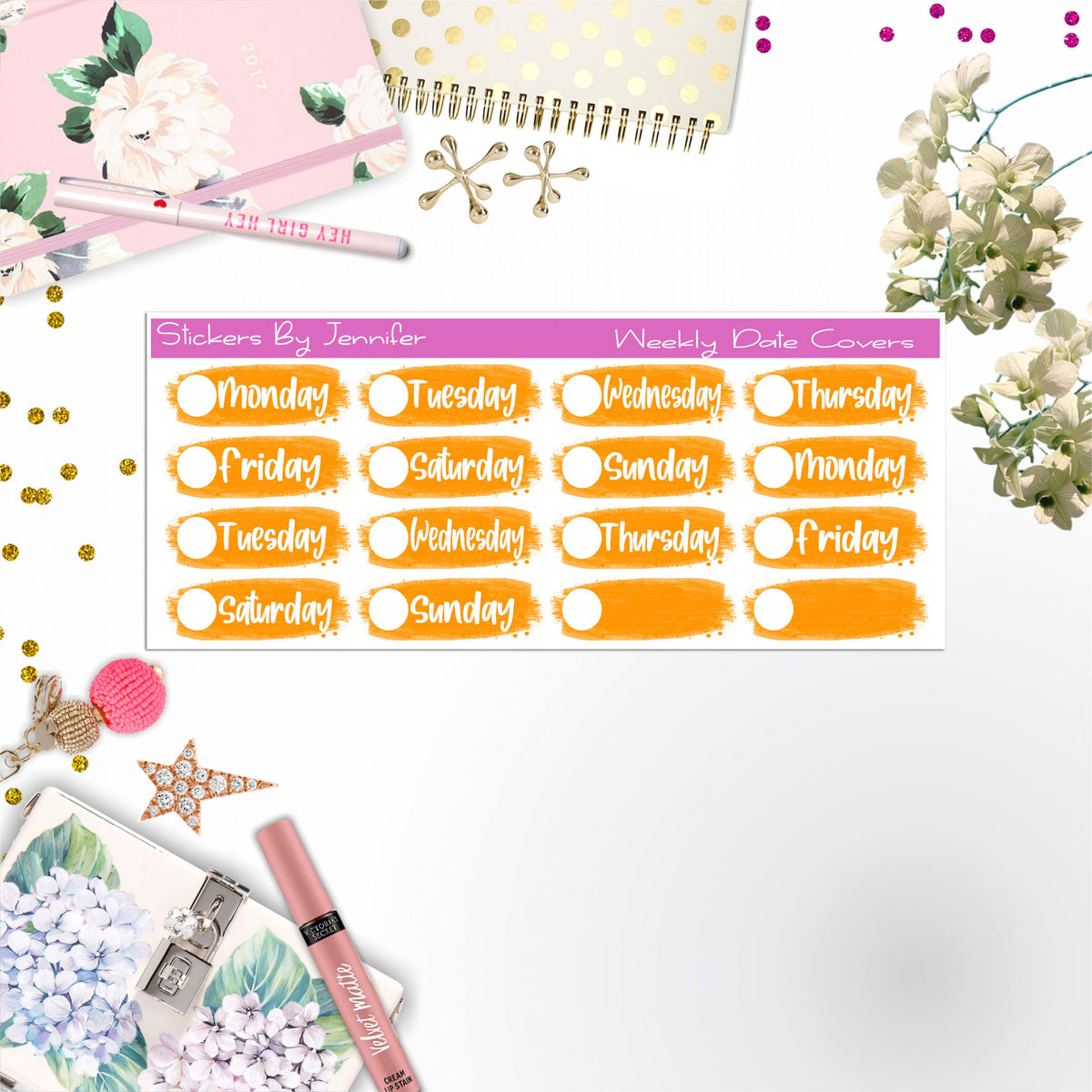 Weekly Date Covers 048 Planner Stickers, Journal Stickers, Functional Planner Stickers, Stationary Stickers