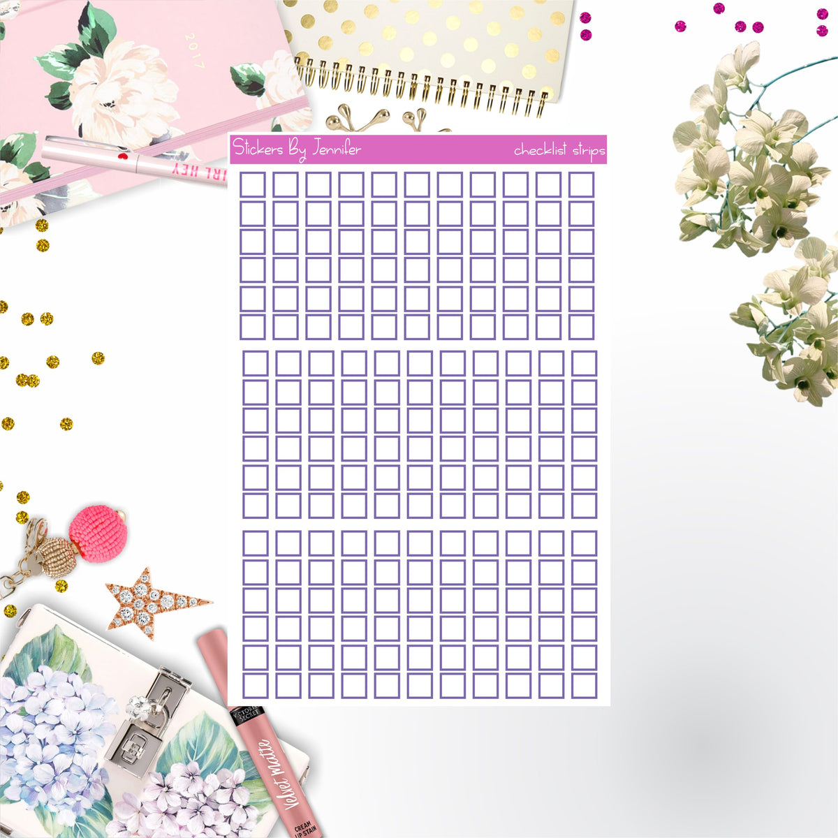Checklist Strip Stickers 048, Bullet Journal Stickers, Functional Planner Stickers, Stationary Stickers