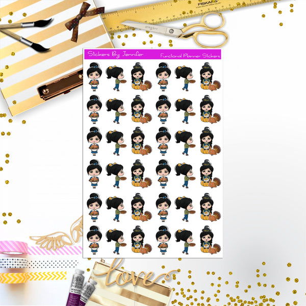 Thanksgiving 005 Character Girl Stickers, Planner Stickers, Journal Stickers, Functional Planner Stickers, Stationary Stickers