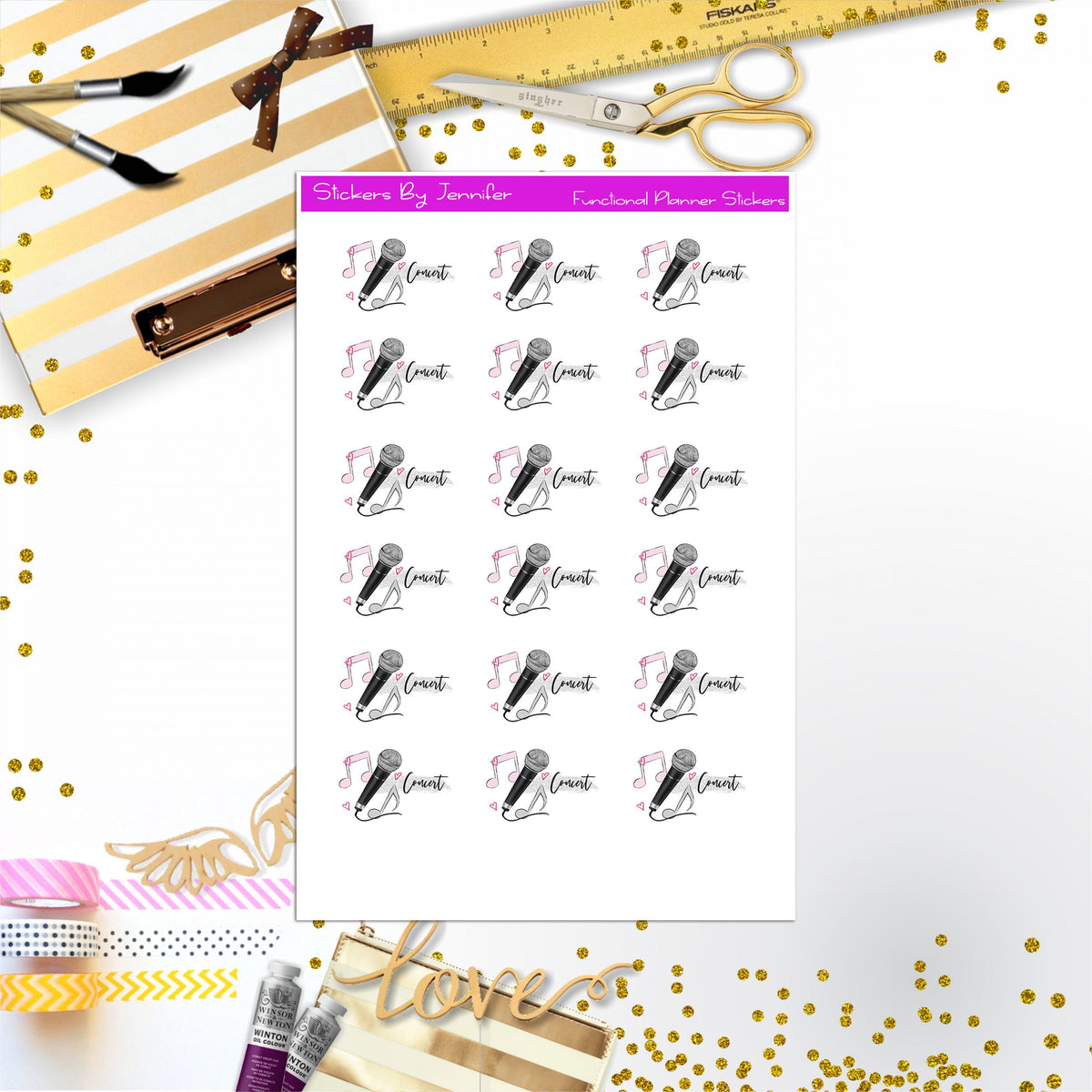 Concert Stickers, Planner Stickers, Journal Stickers, Functional Planner Stickers, Stationary Stickers