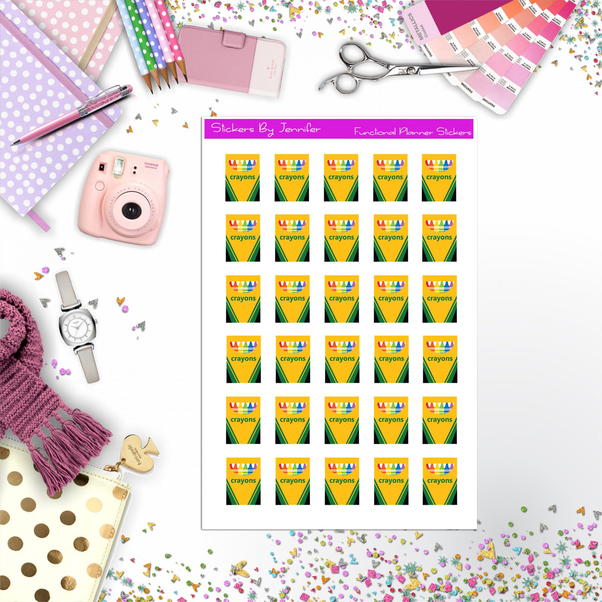 Crayons Icon Planner Stickers, Bullet Journal Stickers, Functional Planner Stickers, Stationary Stickers