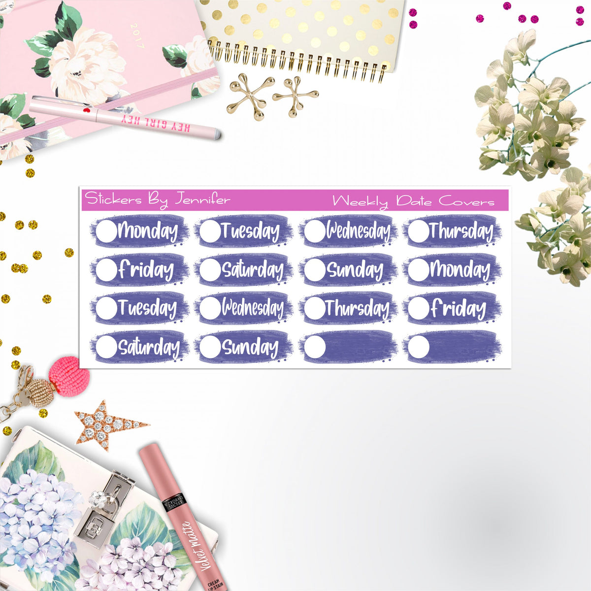 Weekly Date Covers 005 Planner Stickers, Journal Stickers, Functional Planner Stickers, Stationary Stickers