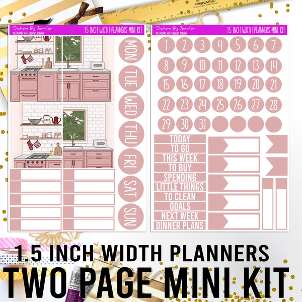 Two Page 1.5 Inch Width Mini Kit 005 Planner Stickers, Bullet Journal Stickers, Functional Planner Stickers, Stationary Stickers