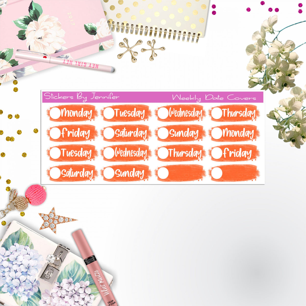 Weekly Date Covers 050 Planner Stickers, Journal Stickers, Functional Planner Stickers, Stationary Stickers