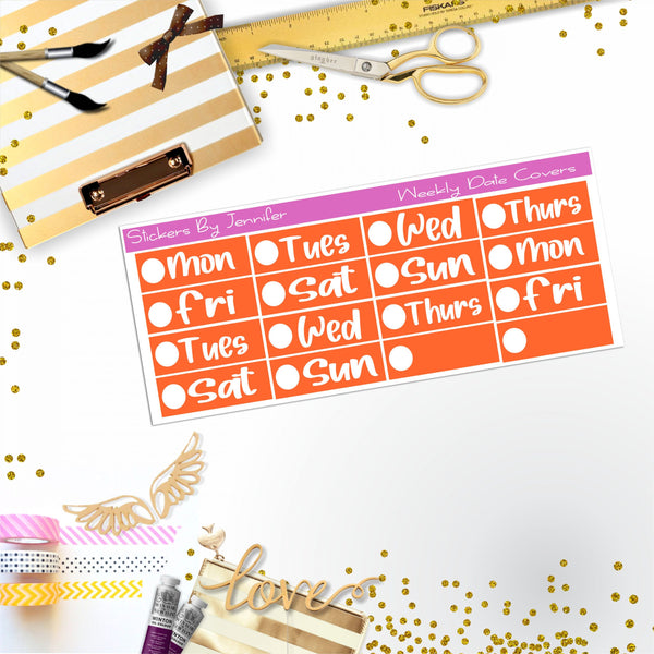 Weekly Date Covers R051 Planner Stickers, Journal Stickers, Functional Planner Stickers, Stationary Stickers