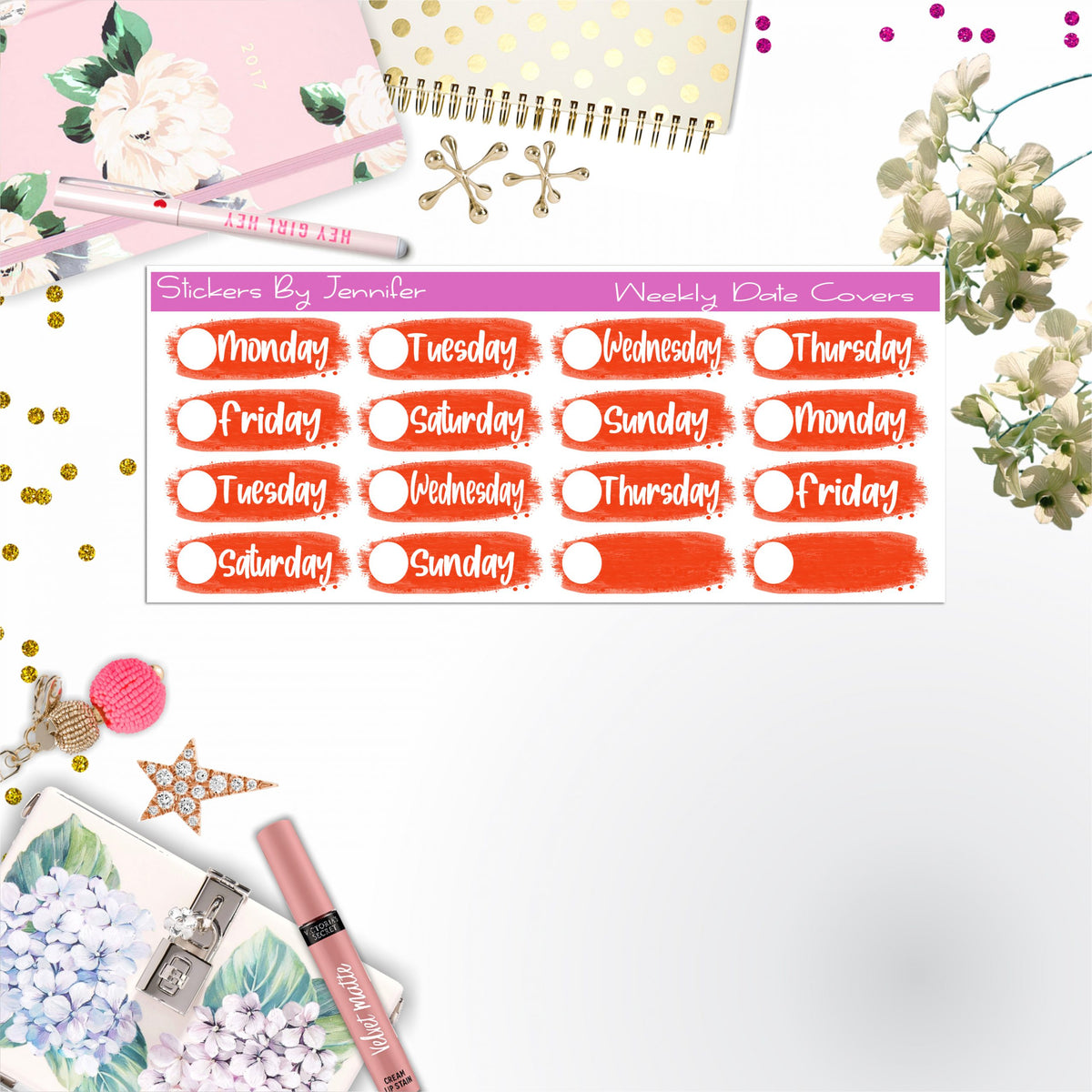Weekly Date Covers 051 Planner Stickers, Journal Stickers, Functional Planner Stickers, Stationary Stickers