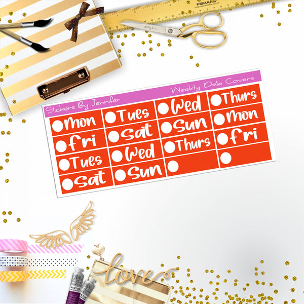 Weekly Date Covers R052 Planner Stickers, Journal Stickers, Functional Planner Stickers, Stationary Stickers