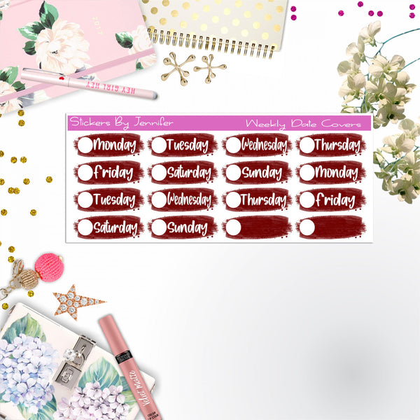 Weekly Date Covers 055 Planner Stickers, Journal Stickers, Functional Planner Stickers, Stationary Stickers