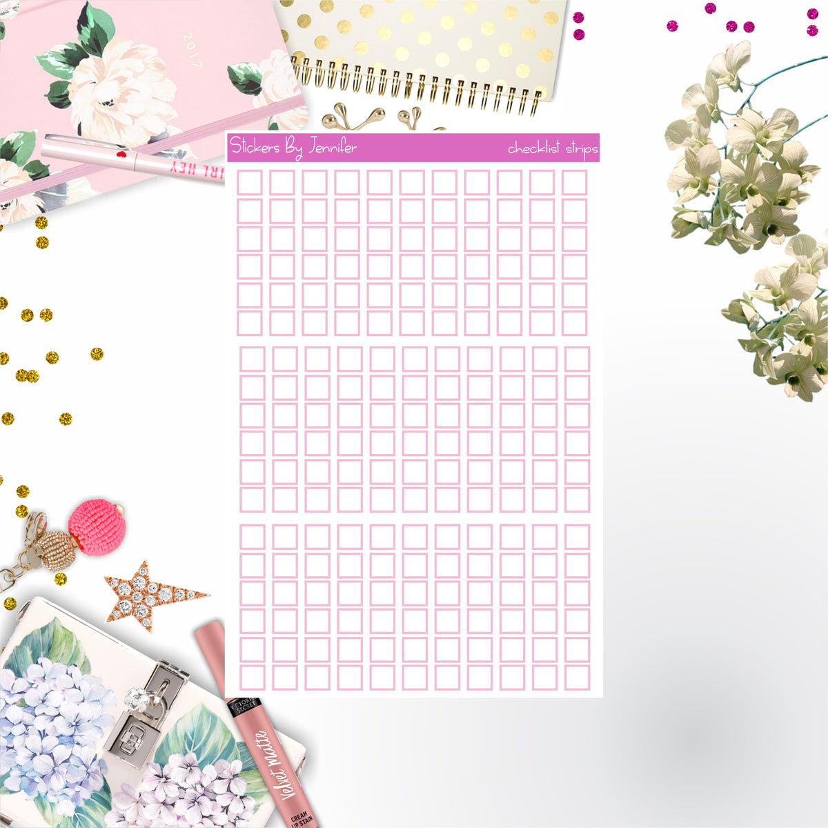 Checklist Strip Stickers 056, Bullet Journal Stickers, Functional Planner Stickers, Stationary Stickers