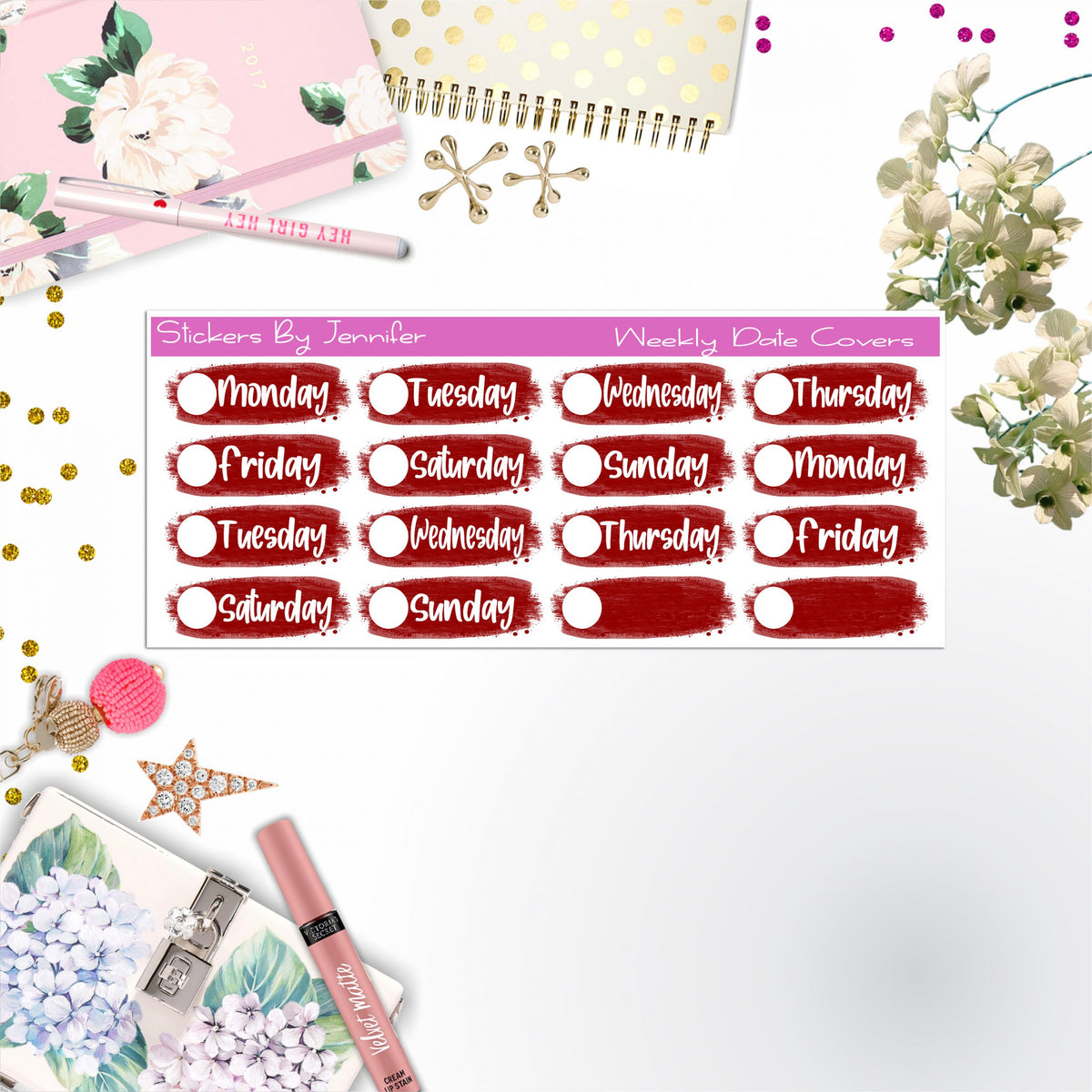 Weekly Date Covers 056 Planner Stickers, Journal Stickers, Functional Planner Stickers, Stationary Stickers