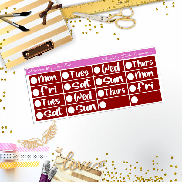Weekly Date Covers R057 Planner Stickers, Journal Stickers, Functional Planner Stickers, Stationary Stickers