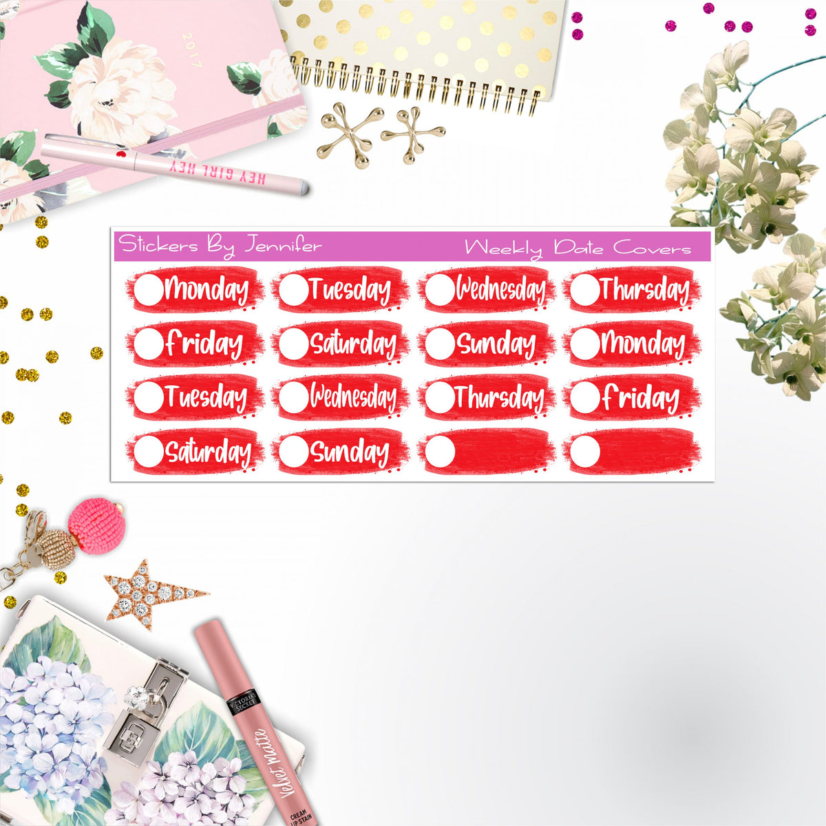 Weekly Date Covers 058 Planner Stickers, Journal Stickers, Functional Planner Stickers, Stationary Stickers