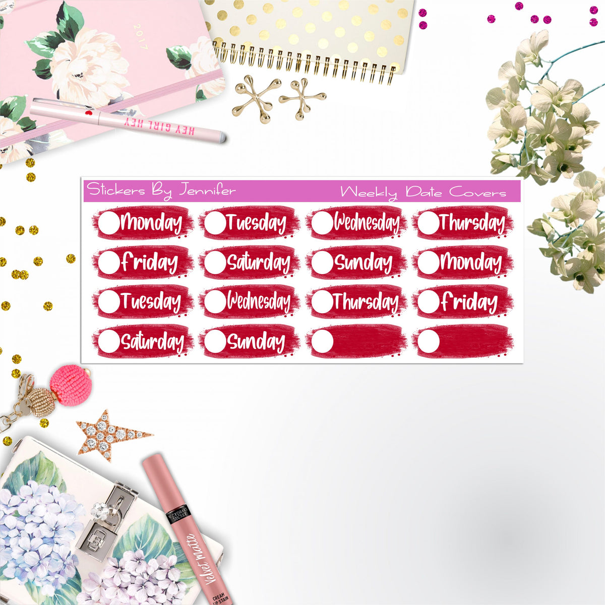 Weekly Date Covers 059 Planner Stickers, Journal Stickers, Functional Planner Stickers, Stationary Stickers