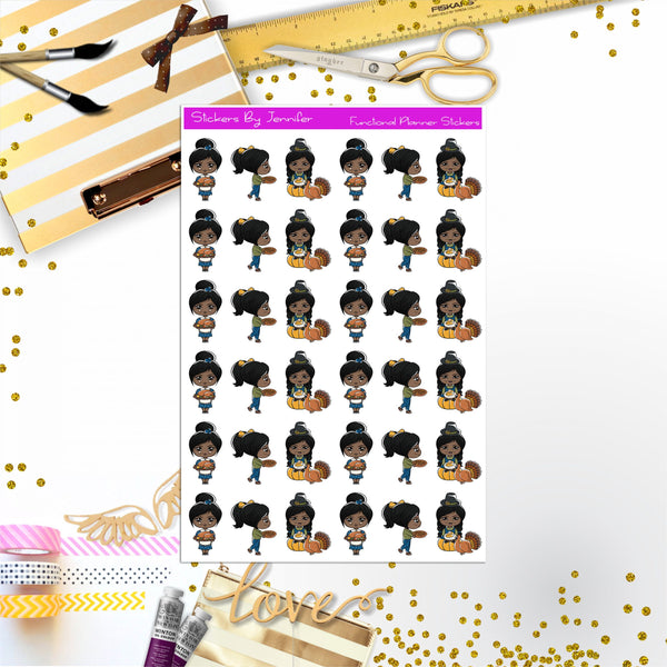 Thanksgiving 006 Character Girl Stickers, Planner Stickers, Journal Stickers, Functional Planner Stickers, Stationary Stickers