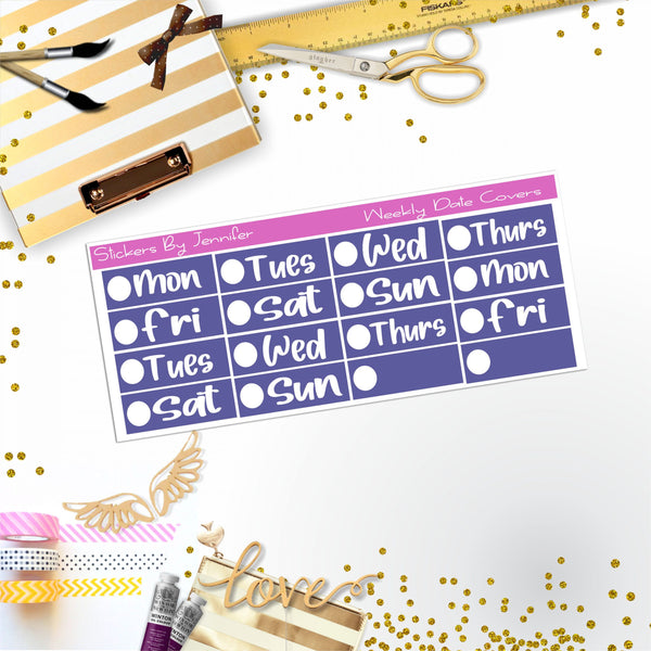 Weekly Date Covers R006 Planner Stickers, Journal Stickers, Functional Planner Stickers, Stationary Stickers