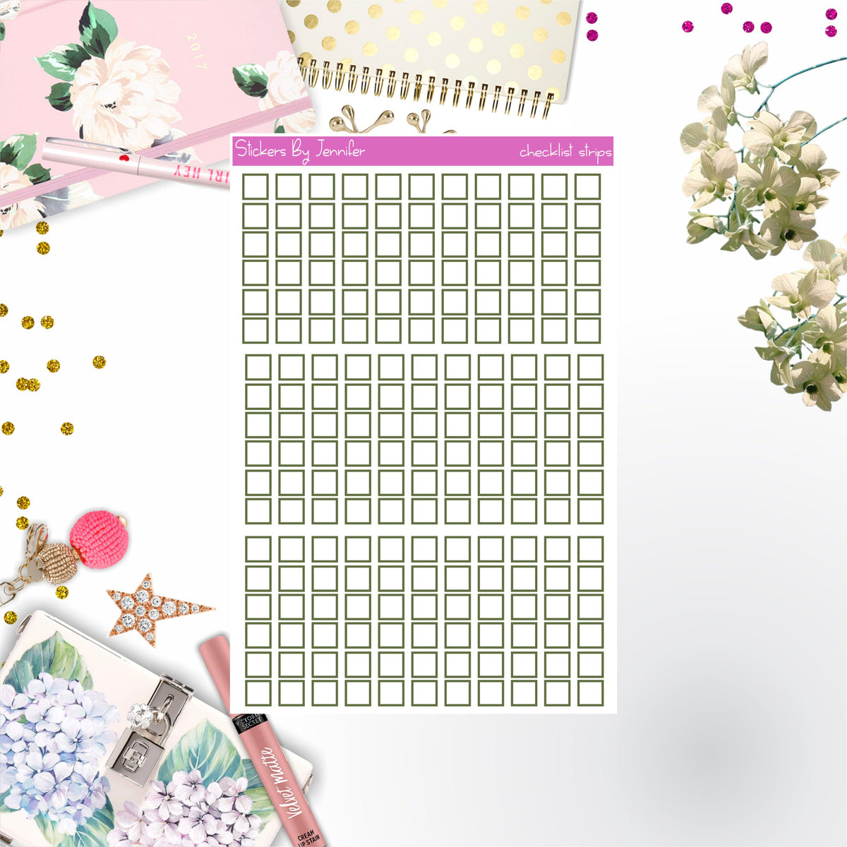 Checklist Strip Stickers 006, Bullet Journal Stickers, Functional Planner Stickers, Stationary Stickers