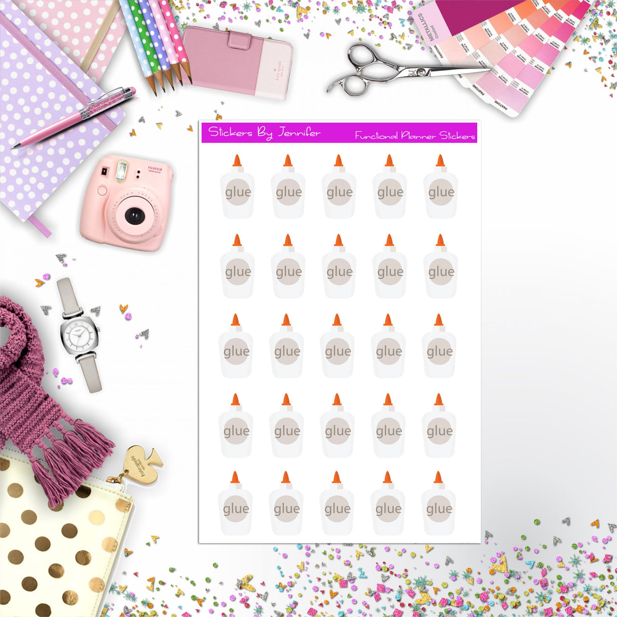 Glue Icon Planner Stickers, Bullet Journal Stickers, Functional Planner Stickers, Stationary Stickers