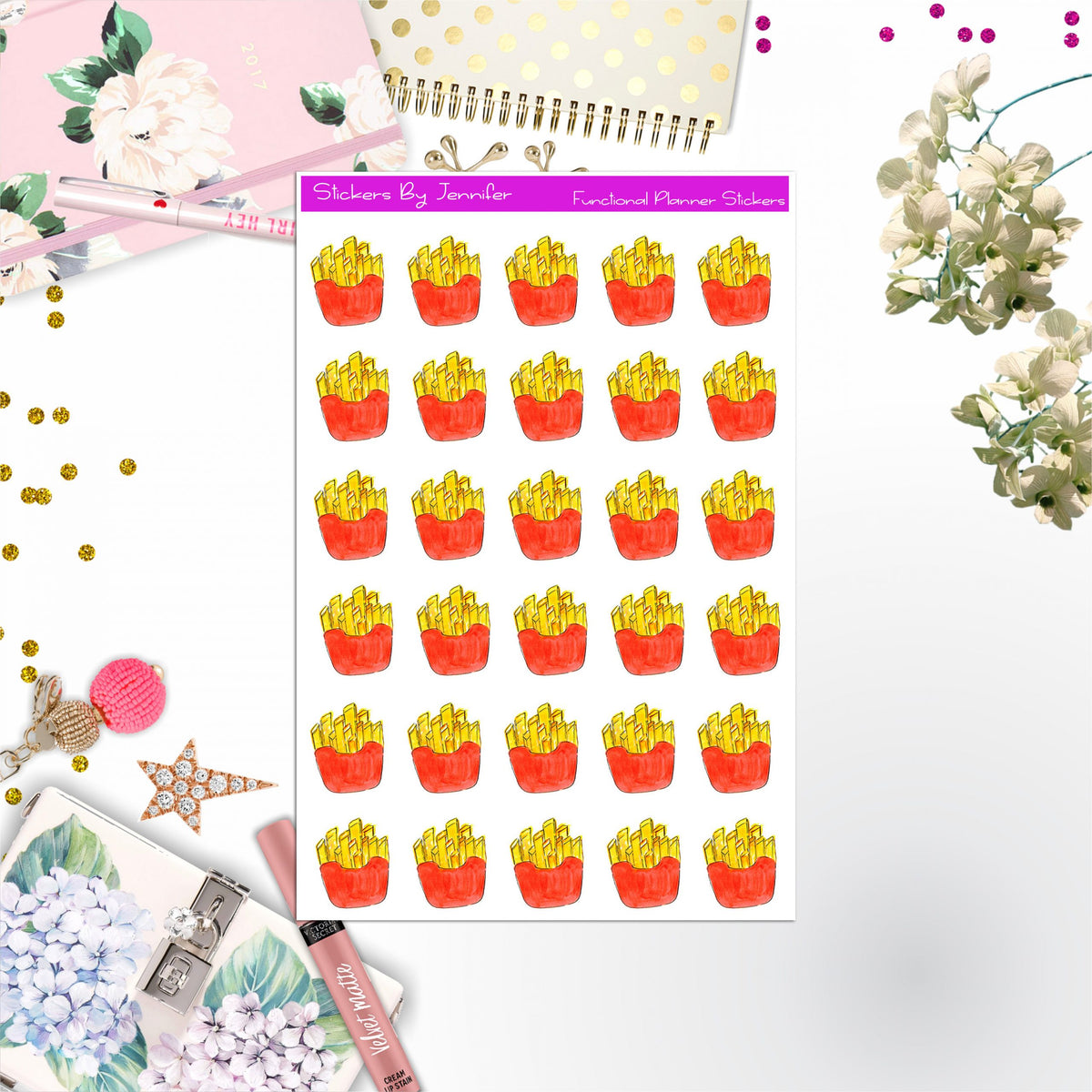 Fries Stickers, Planner Stickers, Journal Stickers, Functional Planner Stickers, Stationary Stickers