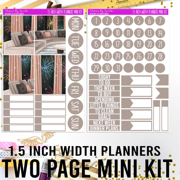 Two Page 1.5 Inch Width Mini Kit 006 Planner Stickers, Bullet Journal Stickers, Functional Planner Stickers, Stationary Stickers