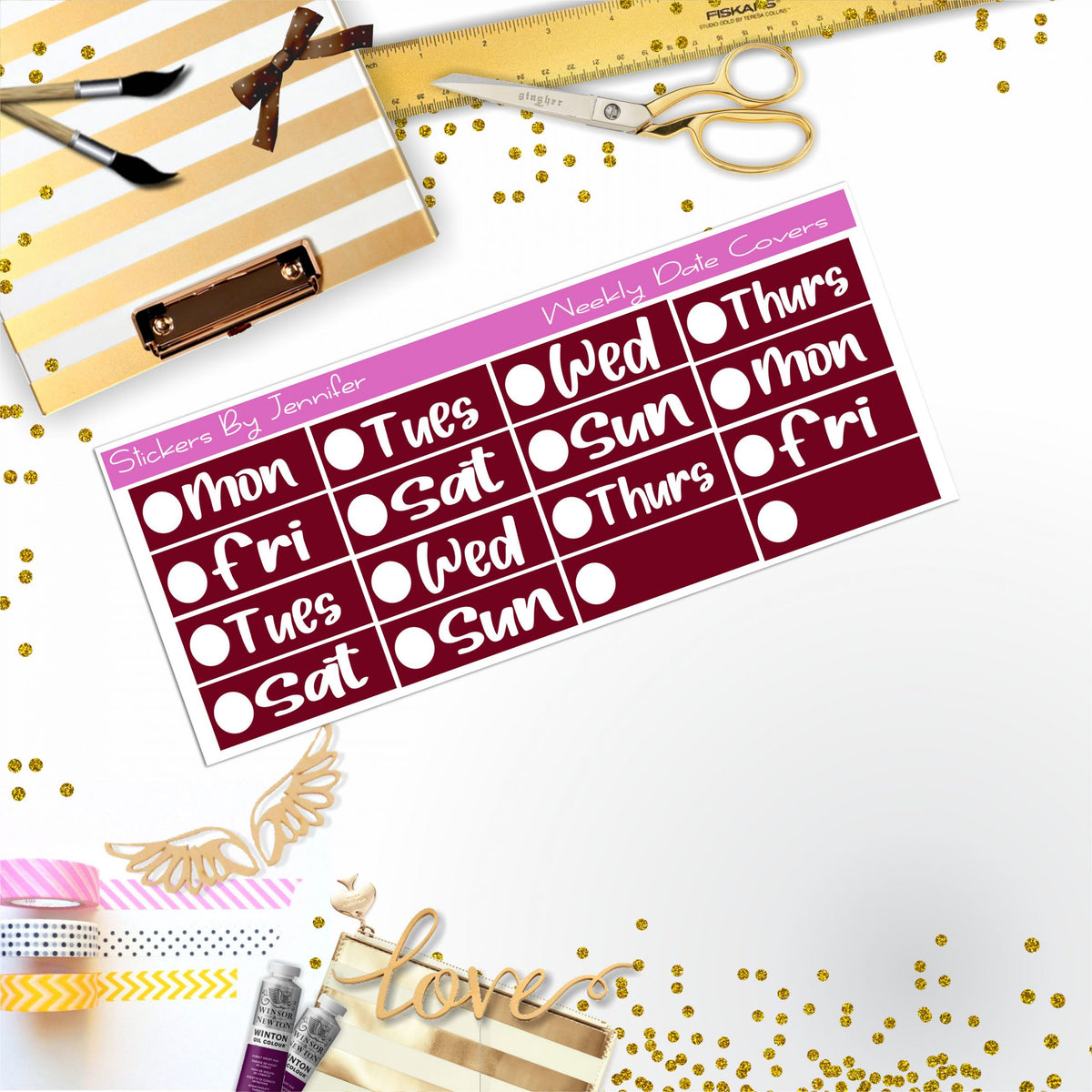 Weekly Date Covers R061 Planner Stickers, Journal Stickers, Functional Planner Stickers, Stationary Stickers