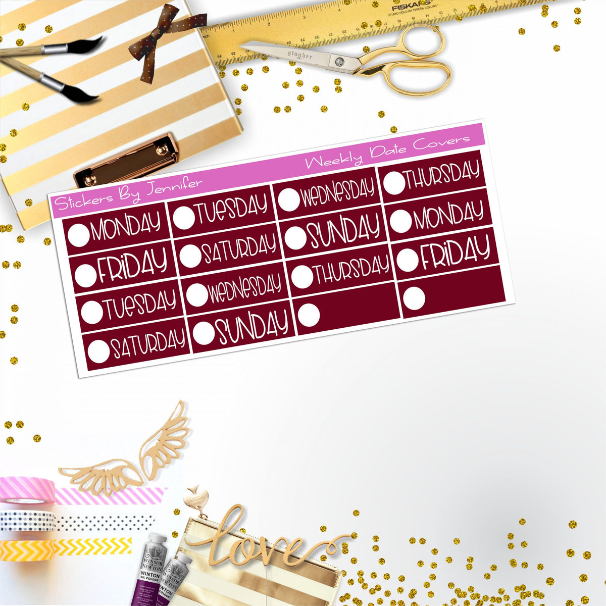 Weekly Date Covers P061 Planner Stickers, Journal Stickers, Functional Planner Stickers, Stationary Stickers