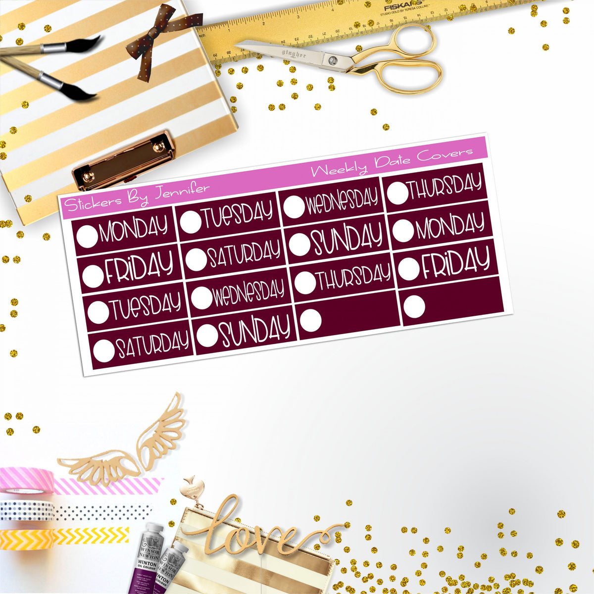 Weekly Date Covers P062 Planner Stickers, Journal Stickers, Functional Planner Stickers, Stationary Stickers