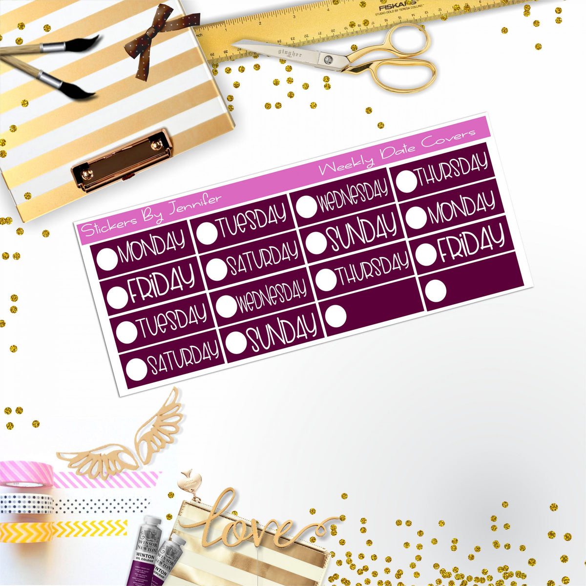 Weekly Date Covers P065 Planner Stickers, Journal Stickers, Functional Planner Stickers, Stationary Stickers