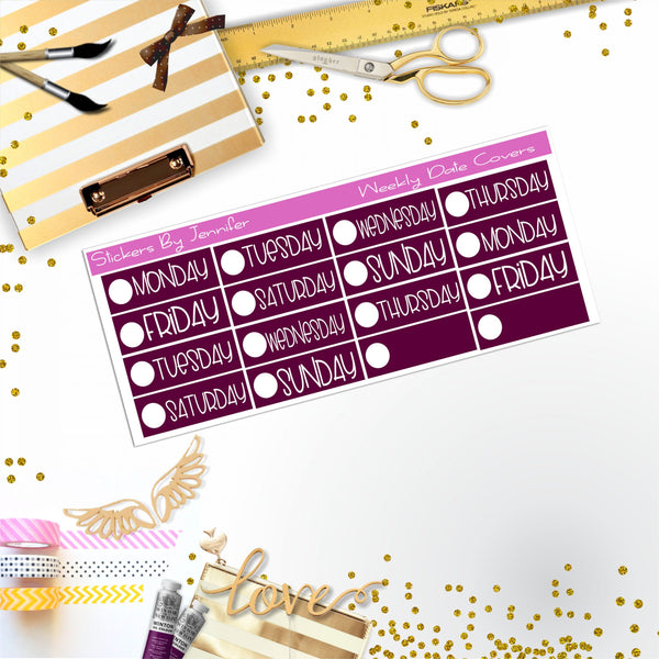 Weekly Date Covers P065 Planner Stickers, Journal Stickers, Functional Planner Stickers, Stationary Stickers
