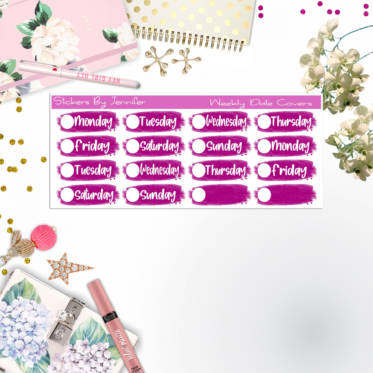 Weekly Date Covers 066 Planner Stickers, Journal Stickers, Functional Planner Stickers, Stationary Stickers