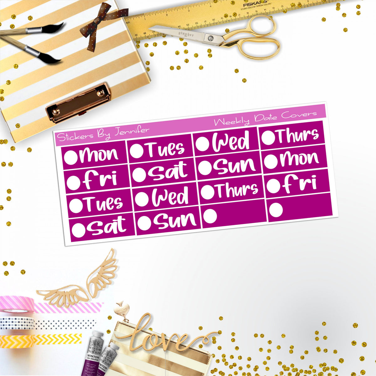 Weekly Date Covers R067 Planner Stickers, Journal Stickers, Functional Planner Stickers, Stationary Stickers