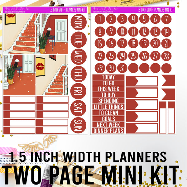 Two Page 1.5 Inch Width Mini Kit 007 Planner Stickers, Bullet Journal Stickers, Functional Planner Stickers, Stationary Stickers