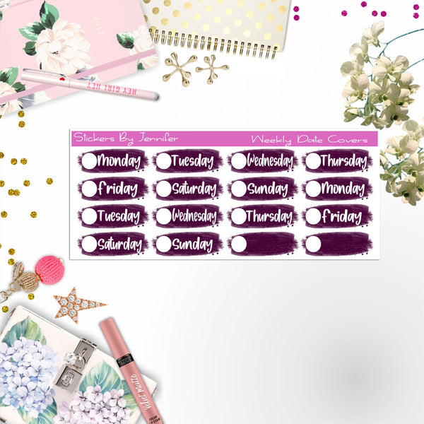 Weekly Date Covers 071 Planner Stickers, Journal Stickers, Functional Planner Stickers, Stationary Stickers