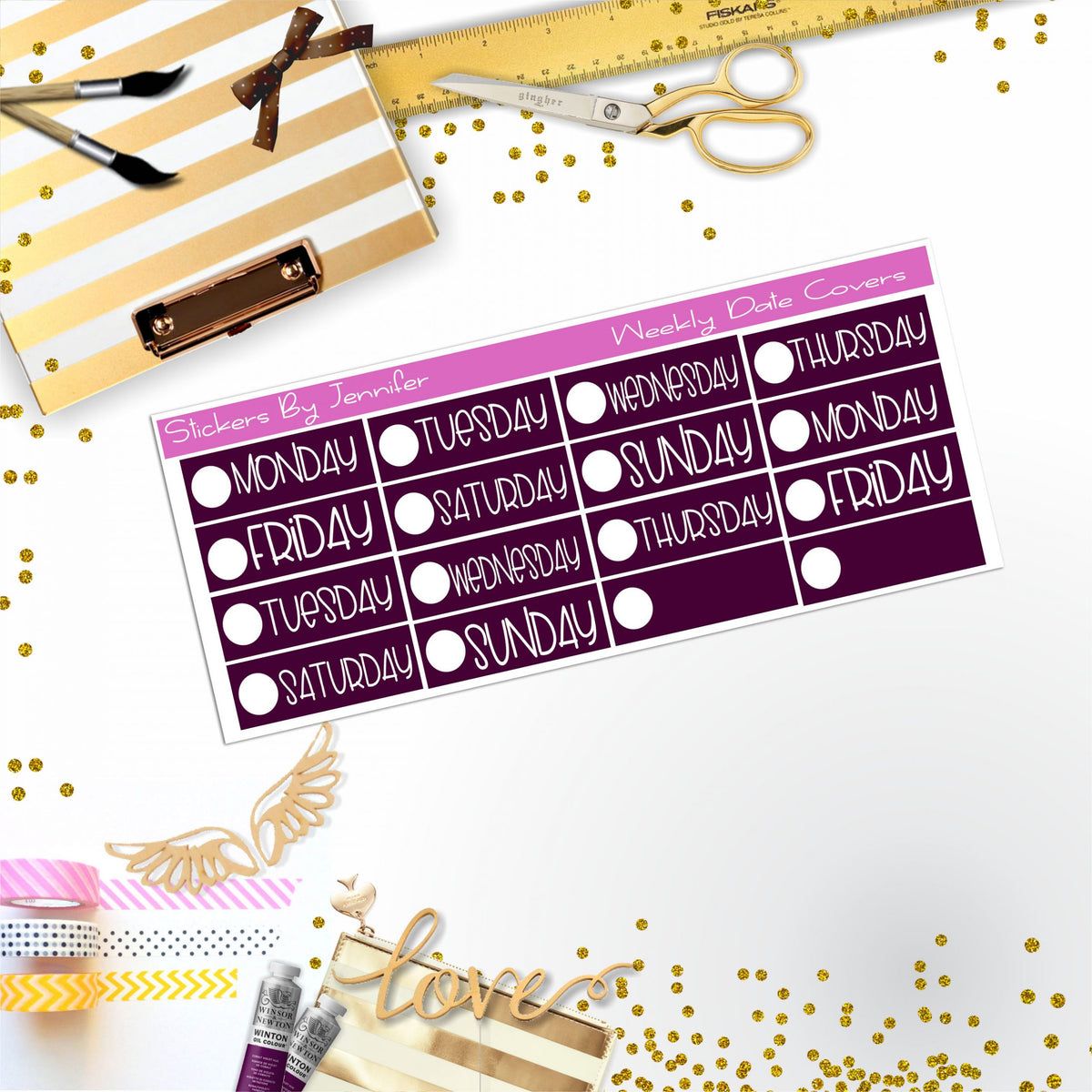 Weekly Date Covers P072 Planner Stickers, Journal Stickers, Functional Planner Stickers, Stationary Stickers