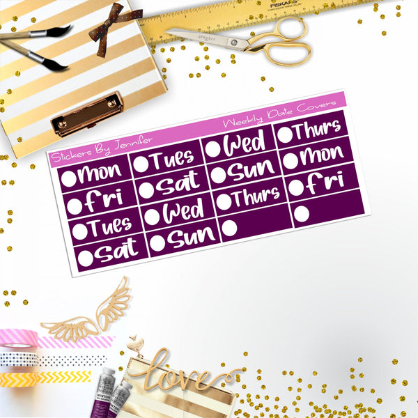 Weekly Date Covers R073 Planner Stickers, Journal Stickers, Functional Planner Stickers, Stationary Stickers