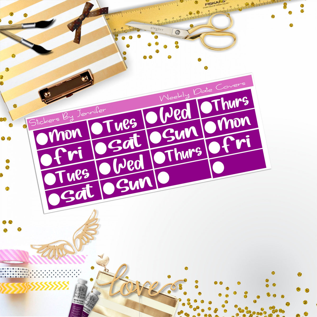 Weekly Date Covers R074 Planner Stickers, Journal Stickers, Functional Planner Stickers, Stationary Stickers