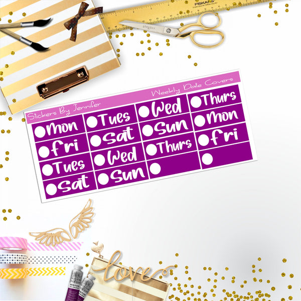 Weekly Date Covers R074 Planner Stickers, Journal Stickers, Functional Planner Stickers, Stationary Stickers