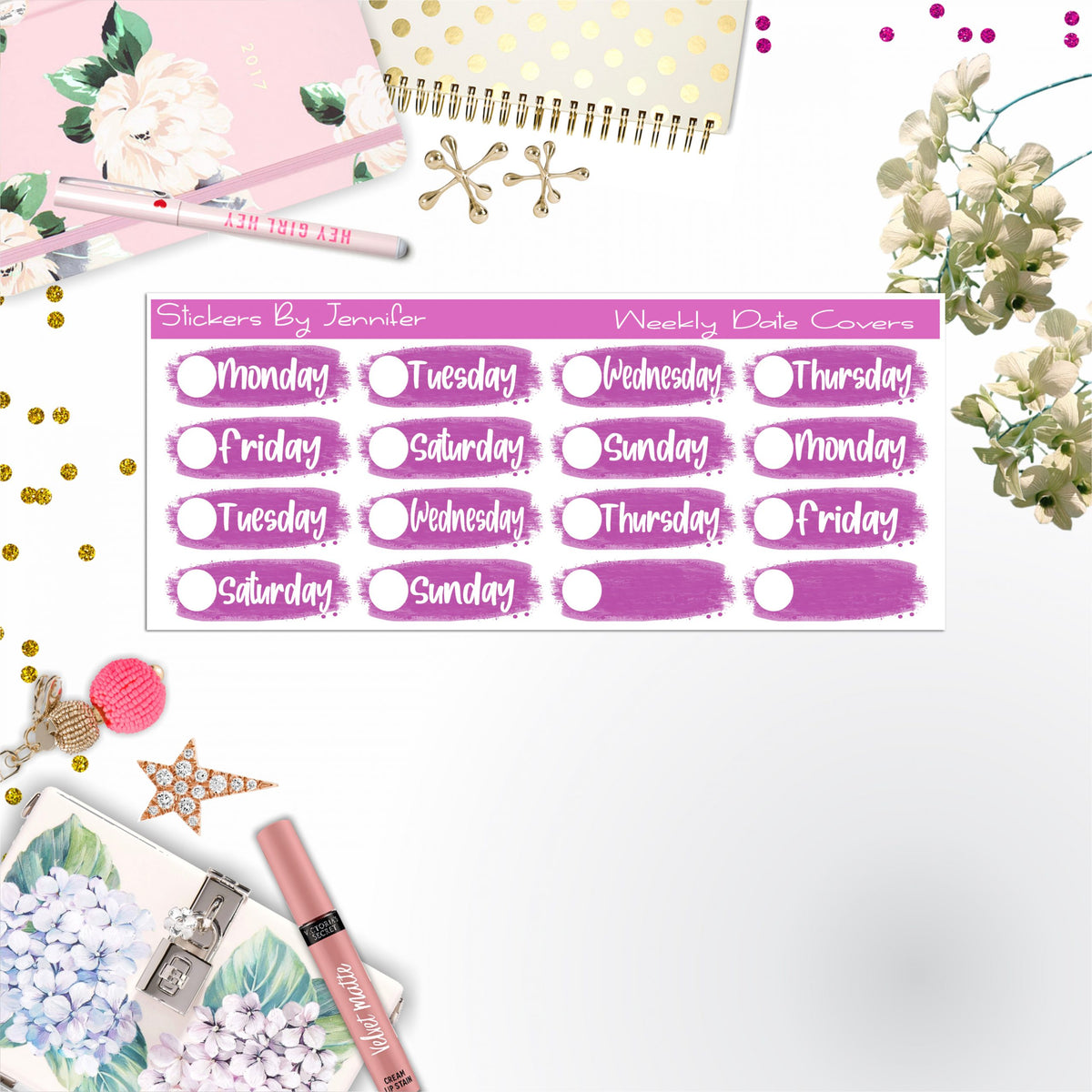 Weekly Date Covers 074 Planner Stickers, Journal Stickers, Functional Planner Stickers, Stationary Stickers