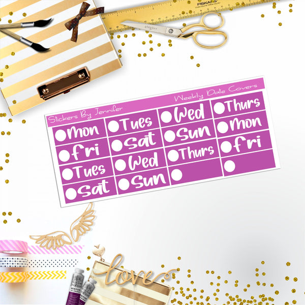 Weekly Date Covers R075 Planner Stickers, Journal Stickers, Functional Planner Stickers, Stationary Stickers