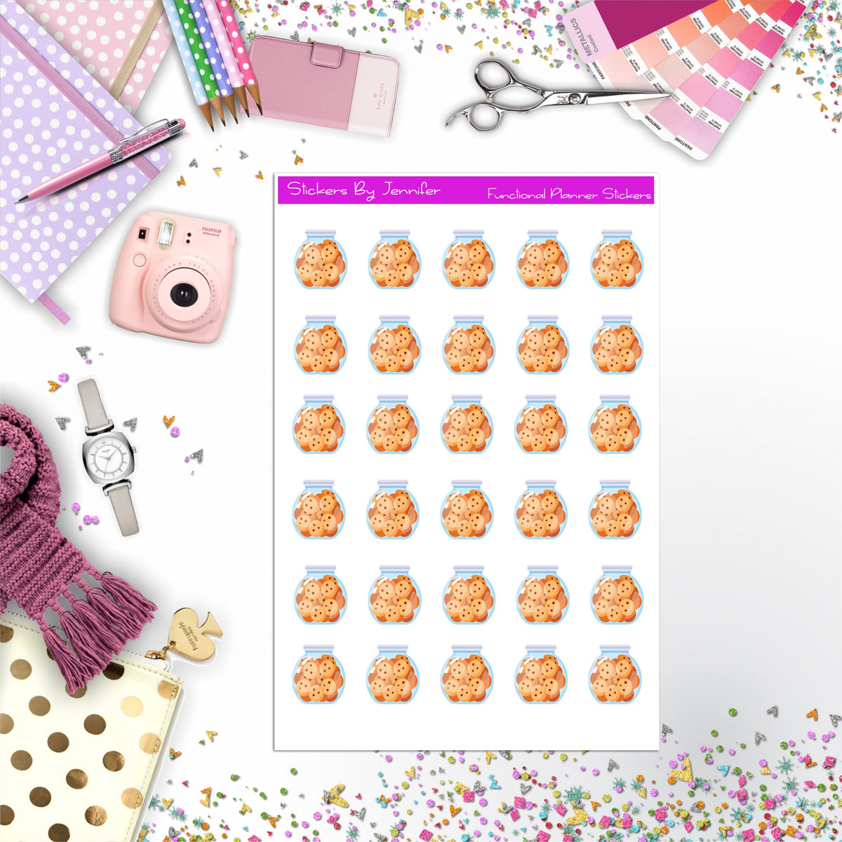Cookie/Cookie Jar Icon Planner Stickers, Bullet Journal Stickers, Functional Planner Stickers, Stationary Stickers